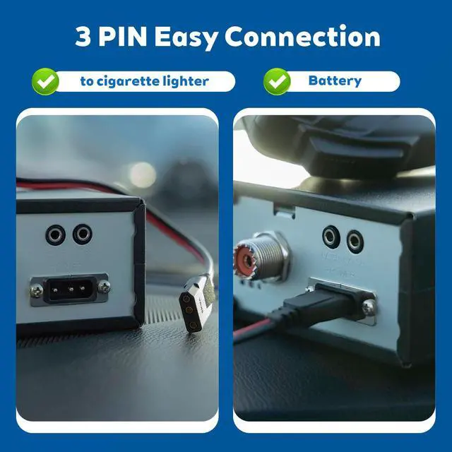 Alt view image 3 of 7 - 2 Pack CB Radio Power Cord, 3 Pin Plug Cable with 12V Cigarette Lighter | CB Power Cord Compatible with Cobra Uniden Midland Mobile Radios, 2-Wire 15A Fused Replacement Cable and Radio Accessory