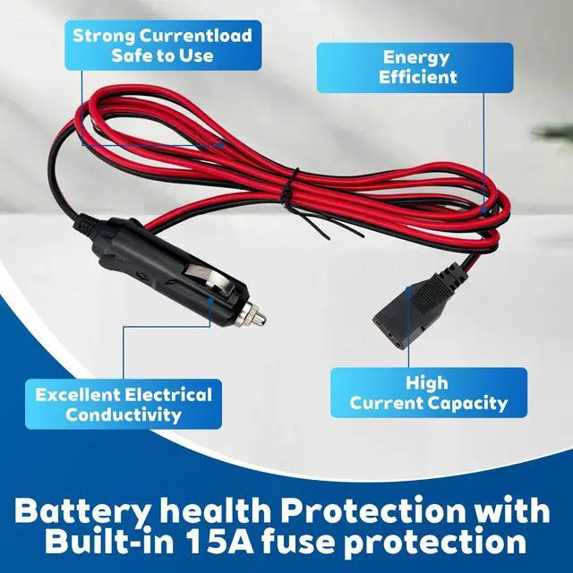 Alt view image 4 of 7 - 2 Pack CB Radio Power Cord, 3 Pin Plug Cable with 12V Cigarette Lighter | CB Power Cord Compatible with Cobra Uniden Midland Mobile Radios, 2-Wire 15A Fused Replacement Cable and Radio Accessory