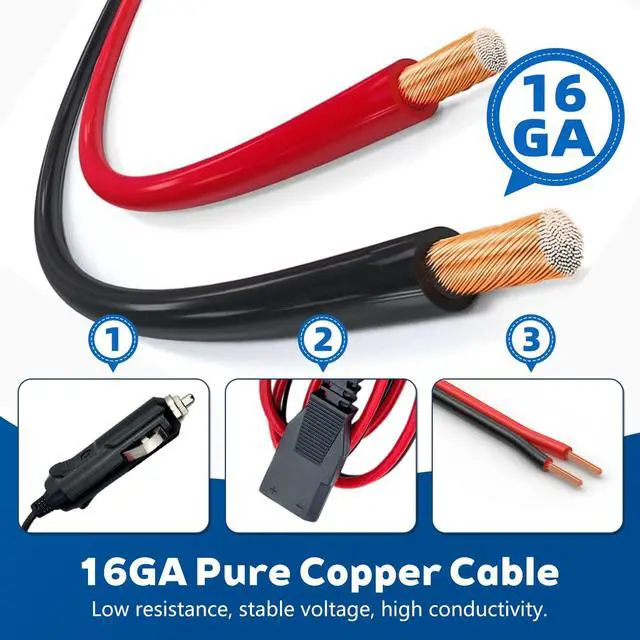 Alt view image 5 of 7 - 2 Pack CB Radio Power Cord, 3 Pin Plug Cable with 12V Cigarette Lighter | CB Power Cord Compatible with Cobra Uniden Midland Mobile Radios, 2-Wire 15A Fused Replacement Cable and Radio Accessory
