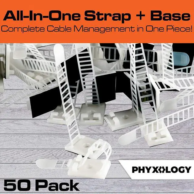 Alt view image 3 of 6 - Pro-Grade, Adhesive-Backed Cable Straps 50 Pack. High-Strength, White Clamps for Electrical Wire Management and Organization. Tool-Free Installation for Home Or Office. Screw-Mount for Permanent Hold