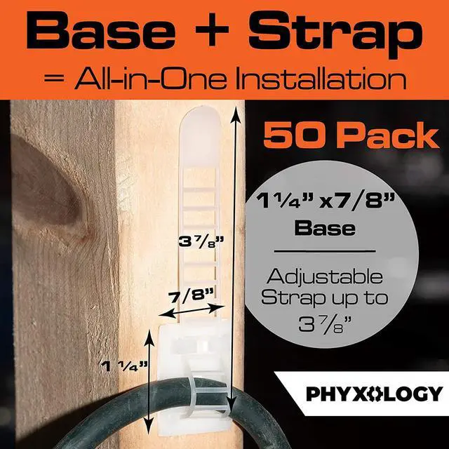 Alt view image 2 of 6 - Pro-Grade, Adhesive-Backed Cable Straps 50 Pack. High-Strength, White Clamps for Electrical Wire Management and Organization. Tool-Free Installation for Home Or Office. Screw-Mount for Permanent Hold