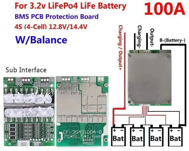 Alt view image 2 of 7 - 12V 100A 4S BMS Protection Board with Balancing for 18650 LiFePO4 Battery Pack