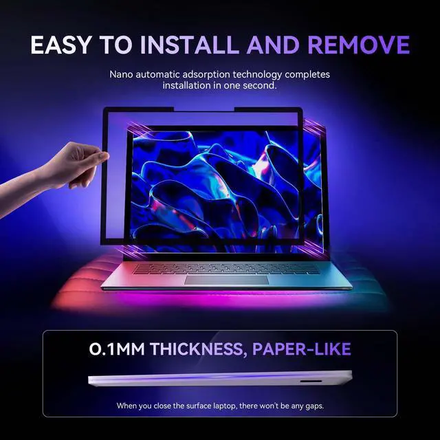 Alt view image 3 of 7 - Laptop Privacy Screen Filter for Surface Laptop6/5/4/3/2/1-13.5'' Removable | Nano-Suction Easy On/Off Removable,UV&Glare Block,Blue Light Block Computer Screen Filter for Microsoft Surface Laptop