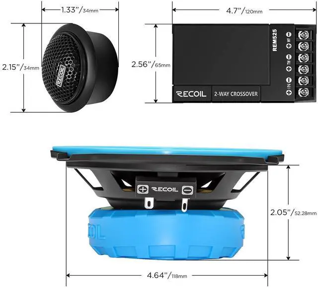 Alt view image 6 of 6 - REM525 Echo Series 5.25 Inch Car Audio Component Speaker System | 5.25", 200W Max, 100W RMS, Polypropylene Cone, Nitrile Rubber Surround, 3 Level Filter, Hi-Fi