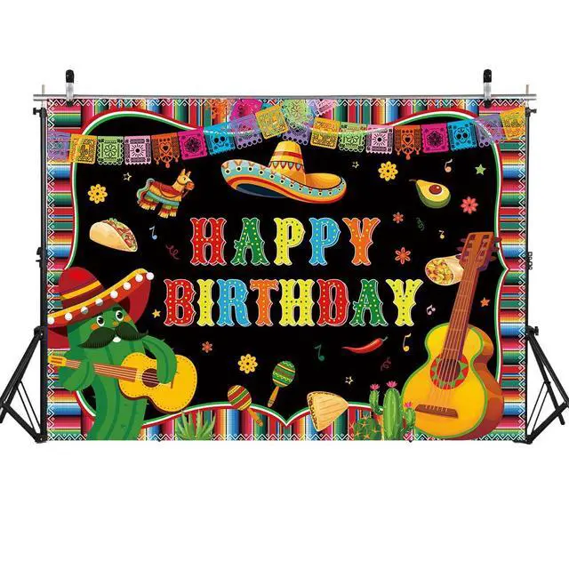 Alt view image 2 of 7 - Mexican Happy Birthday Backdrop 8x6FT Cinco De Mayo Carnival Banner Background Colorful Flags Floral Cactus Mexican Fiesta Party Decorations Photography Supplies