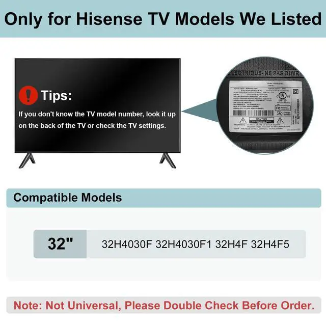Alt view image 3 of 7 - TV Stand for Hisense TV Legs, Only for Hisense 32" TV 32H4030F 32H4030F1 32H4F 32H4F5 TV Stand Legs with Screws Set and Instructions, Easy to Install, Black