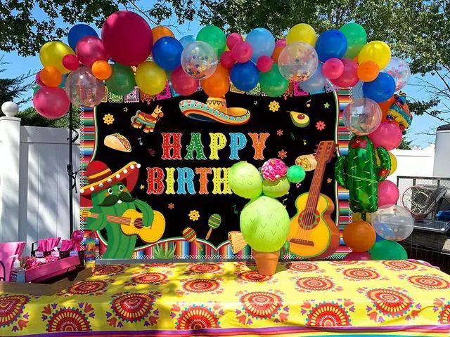 Alt view image 5 of 7 - Mexican Happy Birthday Backdrop 8x6FT Cinco De Mayo Carnival Banner Background Colorful Flags Floral Cactus Mexican Fiesta Party Decorations Photography Supplies