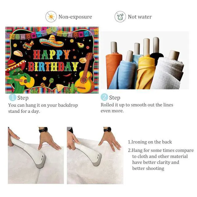 Alt view image 7 of 7 - Mexican Happy Birthday Backdrop 8x6FT Cinco De Mayo Carnival Banner Background Colorful Flags Floral Cactus Mexican Fiesta Party Decorations Photography Supplies