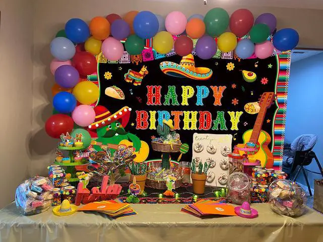 Alt view image 4 of 7 - Mexican Happy Birthday Backdrop 8x6FT Cinco De Mayo Carnival Banner Background Colorful Flags Floral Cactus Mexican Fiesta Party Decorations Photography Supplies