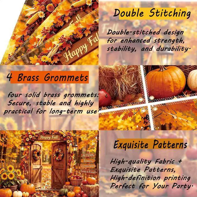 Alt view image 4 of 6 - Fall Photo Backdrop 10×6.5ft, Thanksgiving Day Party Scene Photo Background | with 100 Pcs 3.1 Inch Red & Yellow Artificial Maple Leaves for Autumn Thanksgiving Photo Backdrop Fall Party Decoration