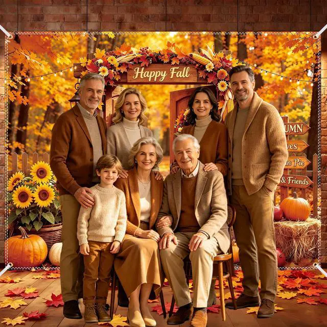 Alt view image 5 of 6 - Fall Photo Backdrop 8×6ft, Thanksgiving Autumn Party Scene Photo Background | with 100 Pcs 3.1 Inch Red & Yellow Artificial Maple Leaves for Autumn Thanksgiving Photo Backdrop Fall Party Decoration