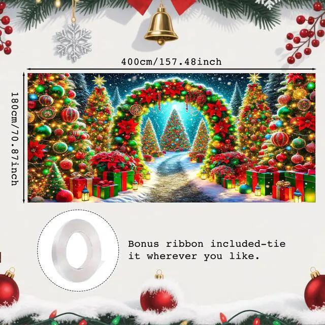 Alt view image 3 of 6 - Christmas Garage Door Cover 6x13 Ft Polyester Xmas | Holiday Decor, Festive Display, Garage Door Christmas Cover, Front Door Decor, Home, Party, Store (Tree Arch Pathway)