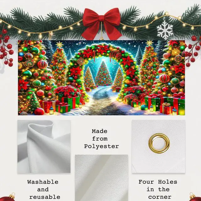 Alt view image 5 of 6 - Christmas Garage Door Cover 6x13 Ft Polyester Xmas | Holiday Decor, Festive Display, Garage Door Christmas Cover, Front Door Decor, Home, Party, Store (Tree Arch Pathway)