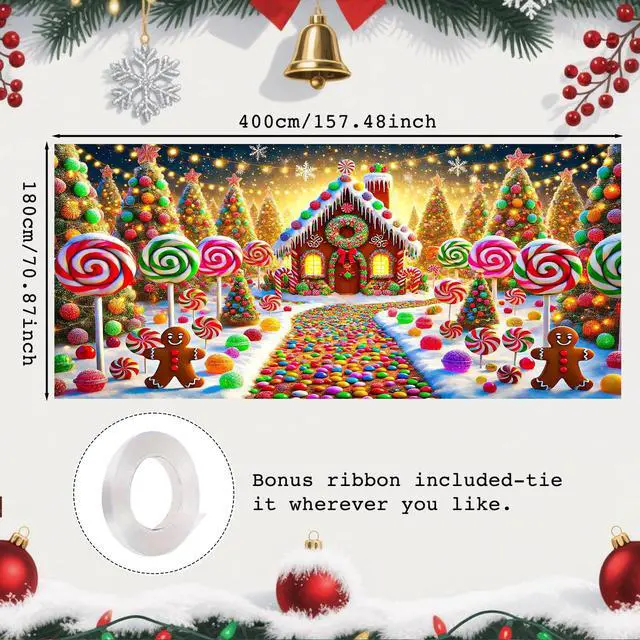 Alt view image 3 of 6 - Christmas Garage Door Cover 6x13 Ft Polyester Xmas | Holiday Decor, Festive Display, Garage Door Christmas Cover, Front Door Decor, Home, Party, Store (Gingerbread Candy House)