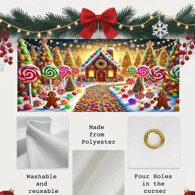 Alt view image 5 of 6 - Christmas Garage Door Cover 6x13 Ft Polyester Xmas | Holiday Decor, Festive Display, Garage Door Christmas Cover, Front Door Decor, Home, Party, Store (Gingerbread Candy House)