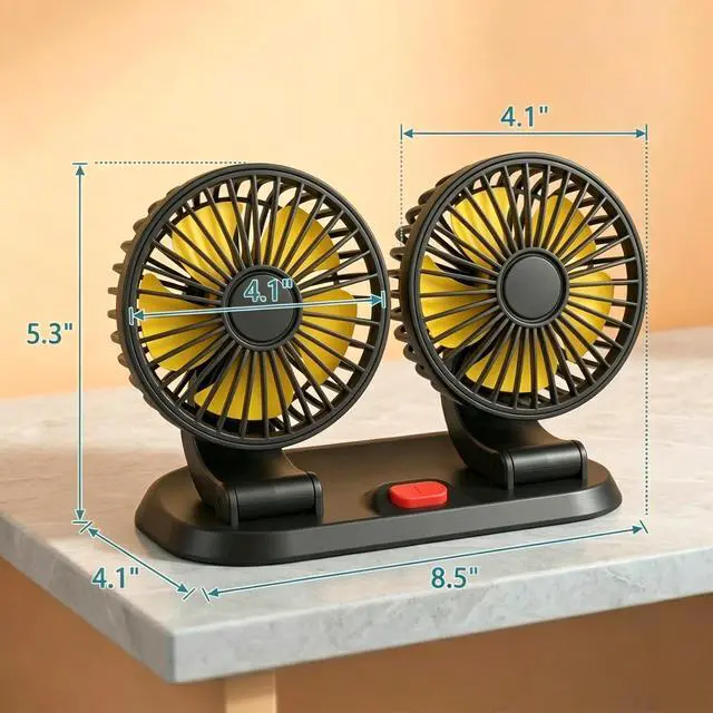 Alt view image 3 of 7 - Dual Head 12V Car Fan for SUV Truck RV with No AC,Adjustable Car Cool Fan, Dual Head Design, 2-speed Adjustable, 360° Rotating Portable Car Fan,Powered by Cigarette Lighter