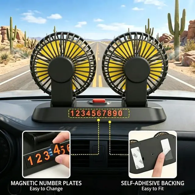 Alt view image 4 of 7 - Dual Head 12V Car Fan for SUV Truck RV with No AC,Adjustable Car Cool Fan, Dual Head Design, 2-speed Adjustable, 360° Rotating Portable Car Fan,Powered by Cigarette Lighter