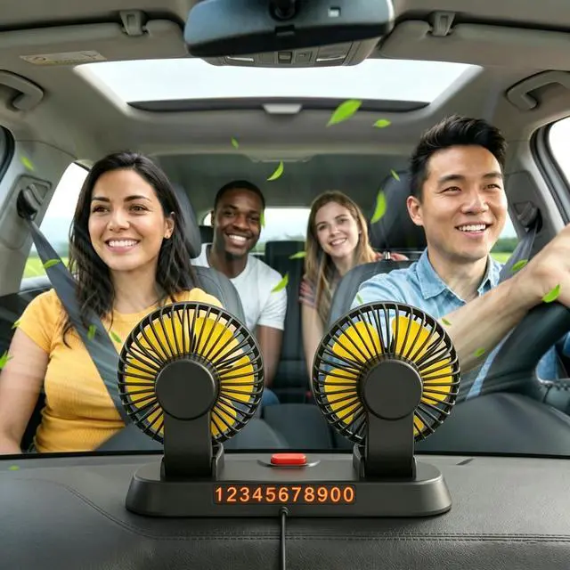 Alt view image 6 of 7 - Dual Head 12V Car Fan for SUV Truck RV with No AC,Adjustable Car Cool Fan, Dual Head Design, 2-speed Adjustable, 360° Rotating Portable Car Fan,Powered by Cigarette Lighter