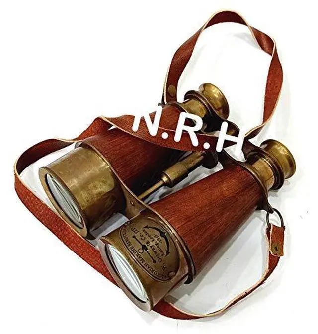 Alt view image 2 of 4 - Captains Antique Brass Binoculars, Brown Leather Nautical Binocular for Kids & Adults Vintage & Marine Binoculars for Hiking, Camping, Hunting, Bird Watching W/Leather Case