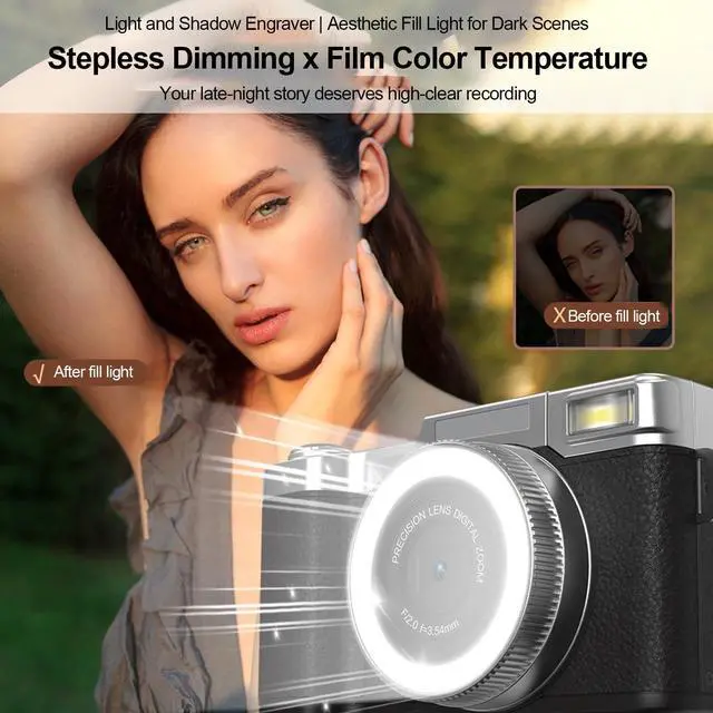 Alt view image 3 of 7 - 4K Digital Camera 48MP Resolution 18X Zoom Compact Travel Size for Selfie and Video Recording Black (Black)