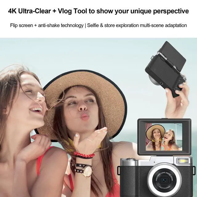 Alt view image 4 of 7 - 4K Digital Camera 48MP Resolution 18X Zoom Compact Travel Size for Selfie and Video Recording Black (Black)