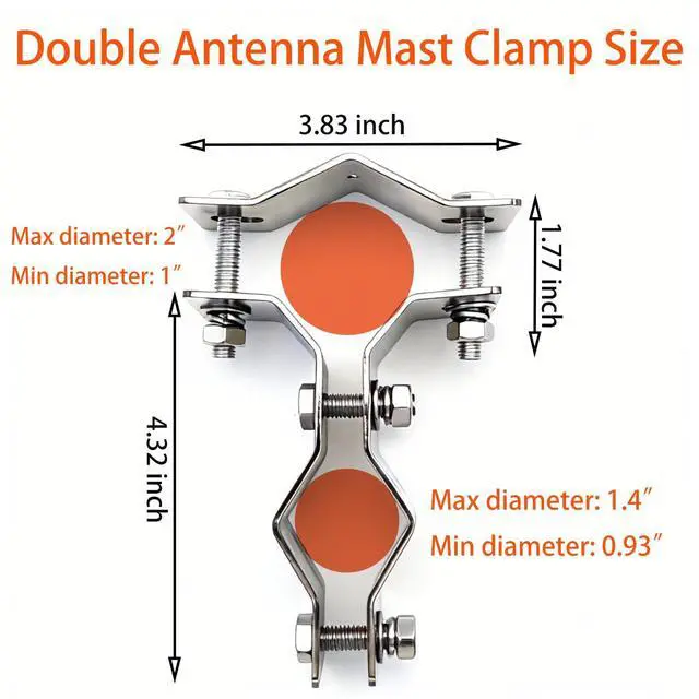 Alt view image 3 of 6 - Double Antenna Masts Mount Clamp - Heavy Duty Stainless Steel Pole to Pole Clamp - Double Pipe Connection Clamp for Antenna Pole / Pipeline Mounting (T clamp - 1 pcs)