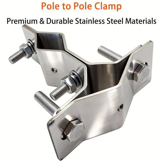 Alt view image 2 of 6 - Double Antenna Masts Mount Clamp - Heavy Duty Stainless Steel Pole to Pole Clamp - Double Pipe Connection Clamp for Antenna Pole / Pipeline Mounting (T clamp - 1 pcs)