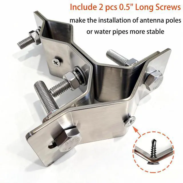 Alt view image 4 of 6 - Double Antenna Masts Mount Clamp - Heavy Duty Stainless Steel Pole to Pole Clamp - Double Pipe Connection Clamp for Antenna Pole / Pipeline Mounting (T clamp - 1 pcs)