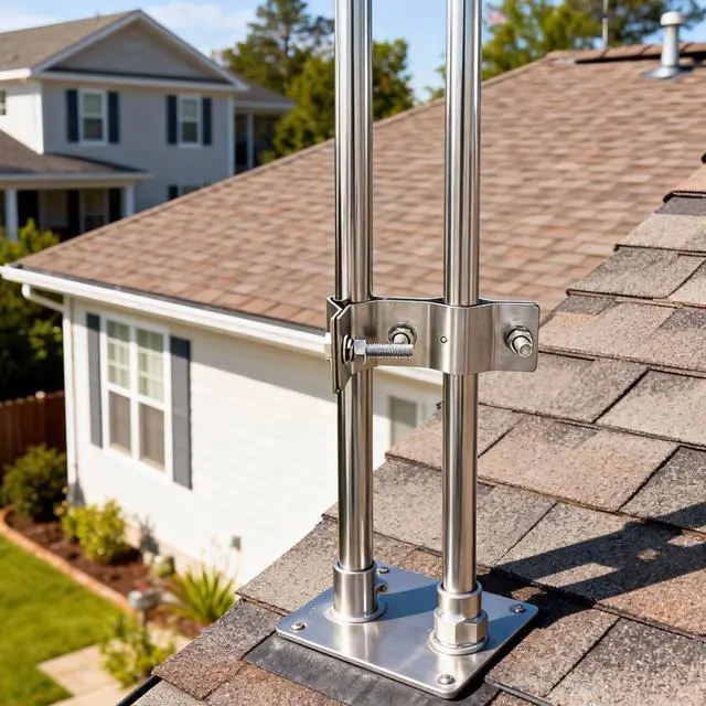 Alt view image 6 of 6 - Double Antenna Masts Mount Clamp - Heavy Duty Stainless Steel Pole to Pole Clamp - Double Pipe Connection Clamp for Antenna Pole / Pipeline Mounting (T clamp - 1 pcs)