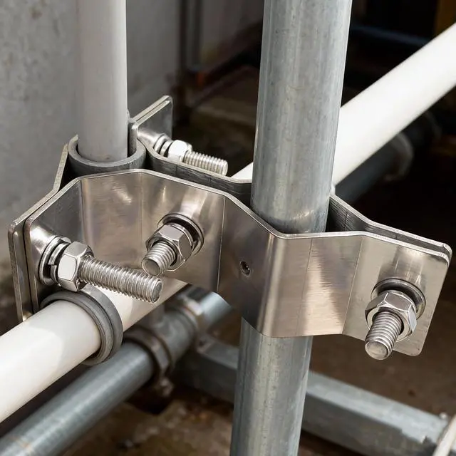 Alt view image 5 of 6 - Double Antenna Masts Mount Clamp - Heavy Duty Stainless Steel Pole to Pole Clamp - Double Pipe Connection Clamp for Antenna Pole / Pipeline Mounting (T clamp - 1 pcs)