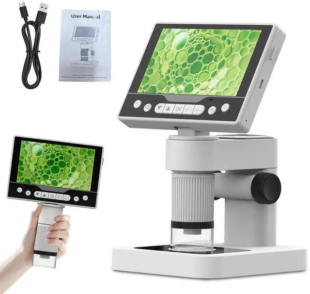 Main image of Digital Microscope, 12MP 1080P Handheld Microscope with 8 Adjustable LED Lights, 5" LCD Screen Coin Microscope 1000X, USB Microscope for Windows/MacOS, White