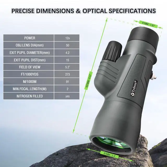 Alt view image 7 of 7 - 12x50 HD K4 Prism Monocular Telescope | for Travel, Wildlife, Bird Watching, Hunting, Camping, Outdoor, Activity, Concert