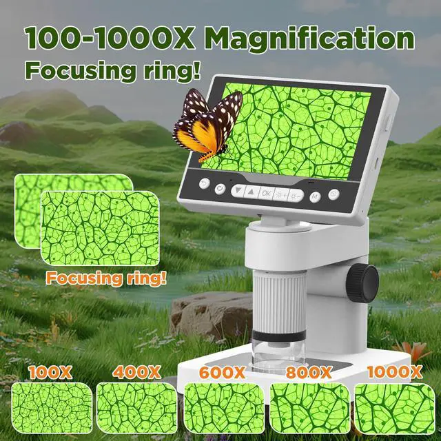 Alt view image 3 of 7 - Digital Microscope, 12MP 1080P Handheld Microscope with 8 Adjustable LED Lights, 5" LCD Screen Coin Microscope 1000X, USB Microscope for Windows/MacOS, White
