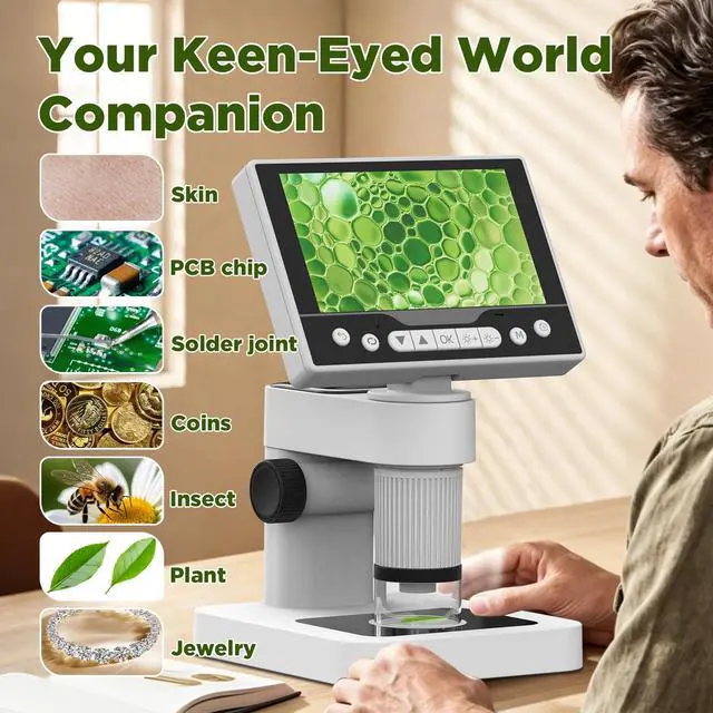 Alt view image 6 of 7 - Digital Microscope, 12MP 1080P Handheld Microscope with 8 Adjustable LED Lights, 5" LCD Screen Coin Microscope 1000X, USB Microscope for Windows/MacOS, White
