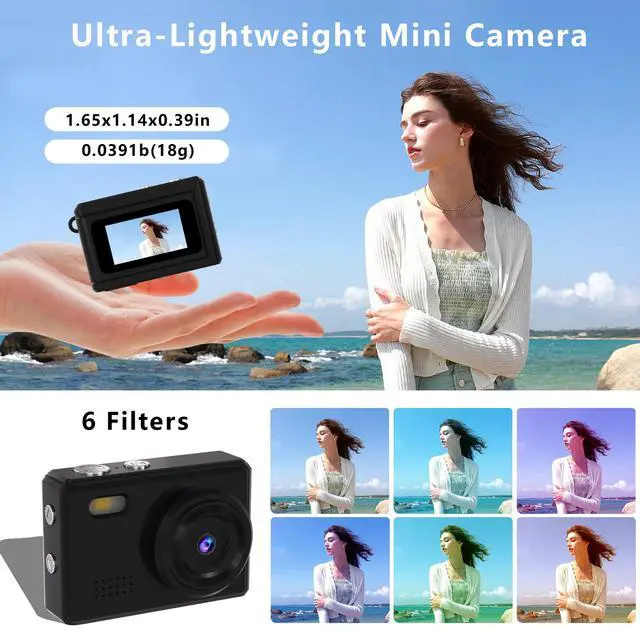 Alt view image 4 of 6 - Mini Keychain Camera-1080P Mini Retro Digital Camera with 0.96" Screen 16GB Card,Portable Video Recorder with Filters for Kids, Teens, Beginners. (Black)