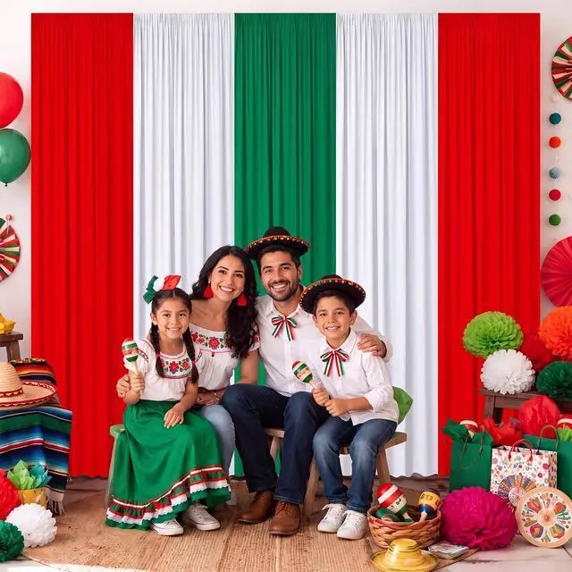 Alt view image 4 of 6 - 5 Pcs Mexican Independence Day Backdrop 16th of September Viva Mexico Backdrop Curtain Decorations for Mexican Independence Day Fiesta, 6.5 x 9.5 ft