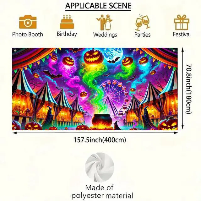 Alt view image 3 of 6 - Halloween Garage Door Covers Decorative 13x6ft Banner | Polyester, carnival witch party Halloween Garage Door Covers Decorative for festive yard, wall and door