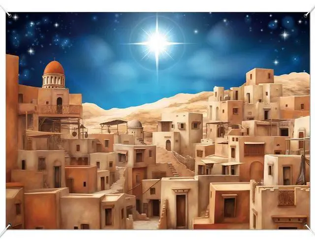 Main image of 7x5ft Bethlehem Town Village Backdrop Nativity Christmas Decor Bethlehem Cityscape Scene Banner Christmas Story Scene for Xmas Church Vbs Vacation Bible School Supplies
