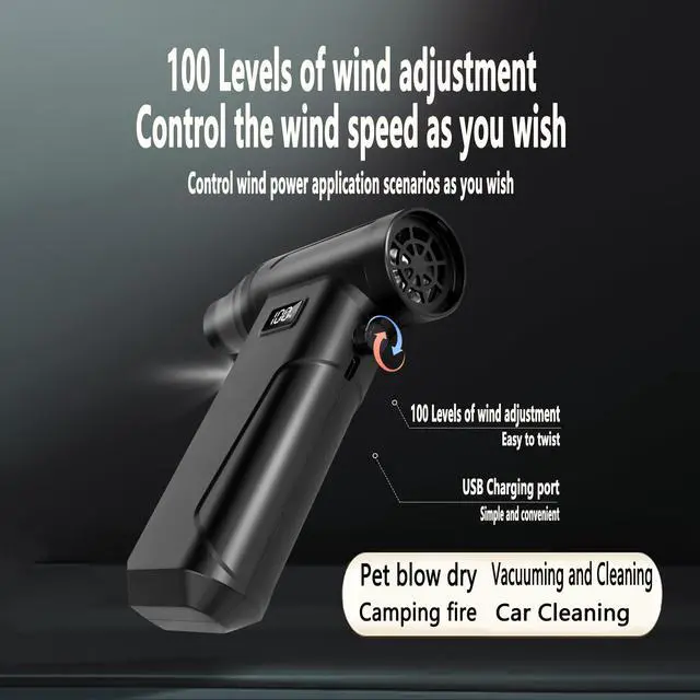 Alt view image 2 of 6 - Compressed Air Duster, 130000RPM 100 Gear Speed Adjustable Electric Air Blower, Brushless Motor Cordless Air Duster with Type-C Fast Charging, for Keyboard, Computer, Car, Home, Outdoor CleaningPet