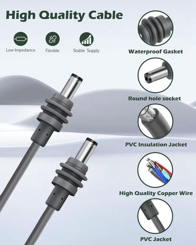 Alt view image 3 of 7 - 6.5FT Starlink Mini Cable, 18AWG Starlink Mini DC Power Cable Extension Replacement DC Power Cord Cable for Starlink Mini Power Supply Male to Male Waterproof Outdoor Gray