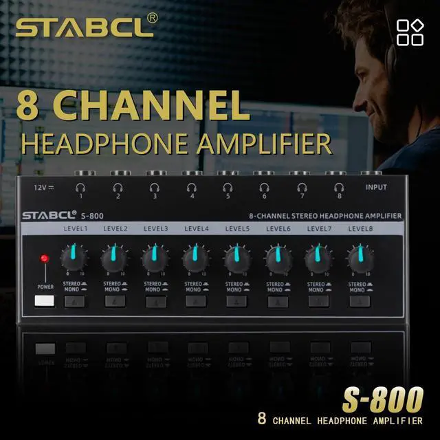 Alt view image 2 of 7 - Headphone Amplifier 8 Channel, Stereo Headphone Amp with 9 Pcs 6.35mm to 3.5mm Jack, Metal Portable Studio Headphone Amp Splitter, Headphone Mixer with Mono and Stereo for Recording Studios