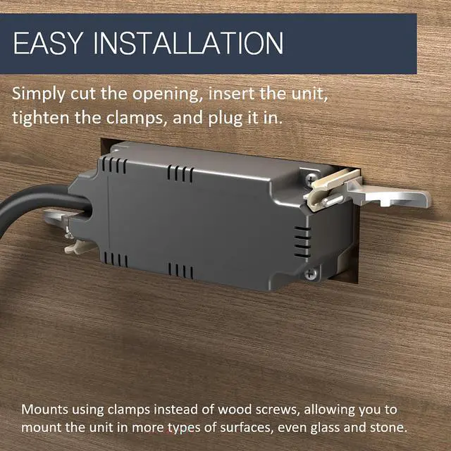 Alt view image 3 of 7 - Legrand radiant Recessed Furniture Power Strip 3 Outlet Nickel 6 Ft Cord | Commercial Rated, Utlra Durable, Child Safe Tamper Resistant, Easy Installation, Screwless Bezel, Low Profile