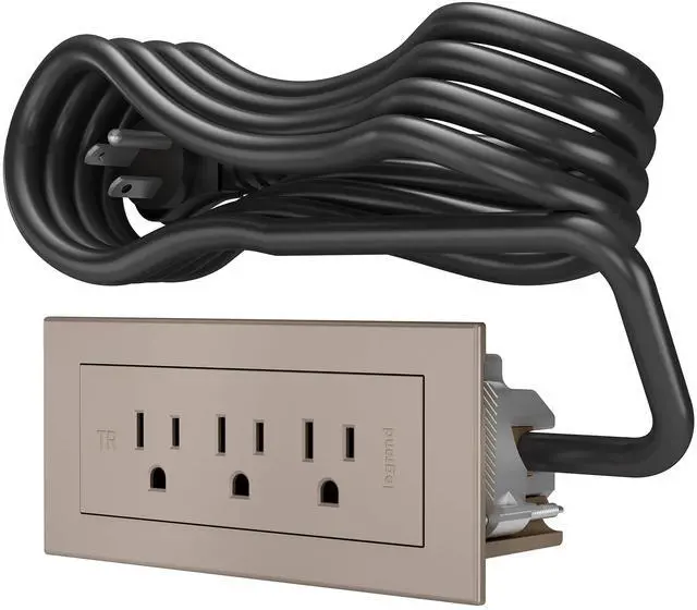 Main image of Legrand radiant Recessed Furniture Power Strip 3 Outlet Nickel 6 Ft Cord | Commercial Rated, Utlra Durable, Child Safe Tamper Resistant, Easy Installation, Screwless Bezel, Low Profile