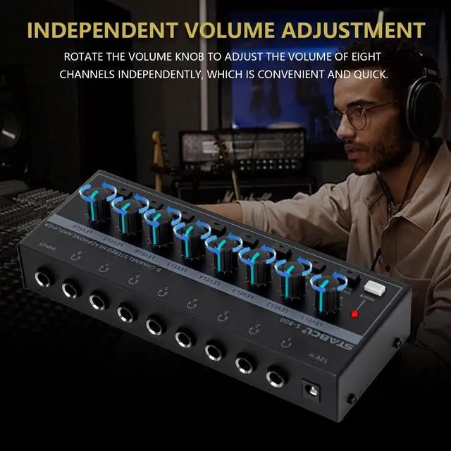 Alt view image 5 of 7 - Headphone Amplifier 8 Channel, Stereo Headphone Amp with 9 Pcs 6.35mm to 3.5mm Jack, Metal Portable Studio Headphone Amp Splitter, Headphone Mixer with Mono and Stereo for Recording Studios