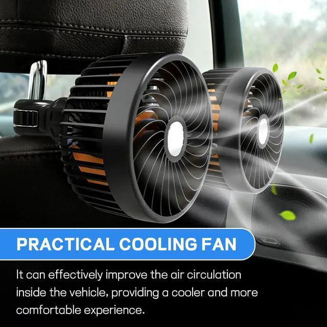 Alt view image 6 of 6 - Car Backseat Fans Rear Facing, Cigarette Lighter Dual Head Cooling Fans for Back Seat Kids, 360° Rotatable Strong Wind 3 Speeds Adjustable, Headrest Car Seat Fan for SUV, RV, Truck