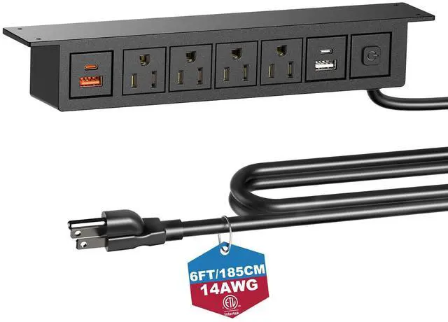 Main image of 8 in 1 Under Desk Power Strip with Switch, 4 Outlets, 4 USB, 6FT Cord,14AWG | 20W USB-C,18W USB A, Mountable Under Desktop Outlet for Home Office Desk