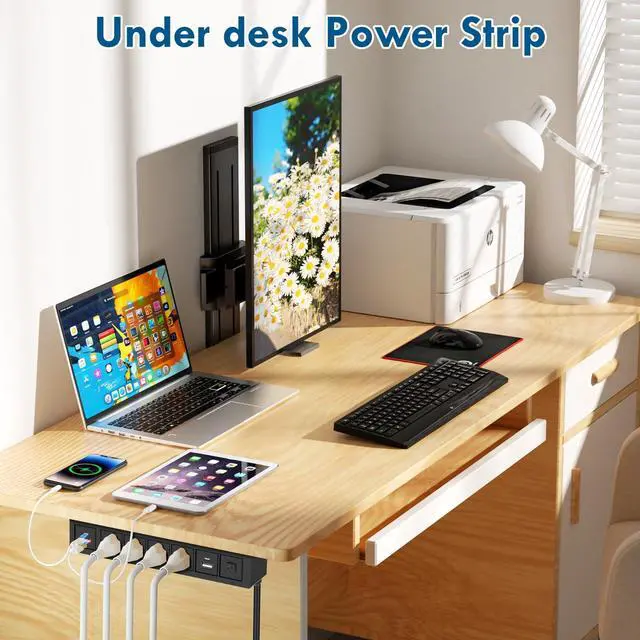 Alt view image 7 of 7 - 8 in 1 Under Desk Power Strip with Switch, 4 Outlets, 4 USB, 6FT Cord,14AWG | 20W USB-C,18W USB A, Mountable Under Desktop Outlet for Home Office Desk