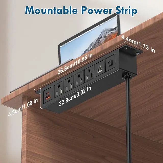 Alt view image 6 of 7 - 8 in 1 Under Desk Power Strip with Switch, 4 Outlets, 4 USB, 6FT Cord,14AWG | 20W USB-C,18W USB A, Mountable Under Desktop Outlet for Home Office Desk