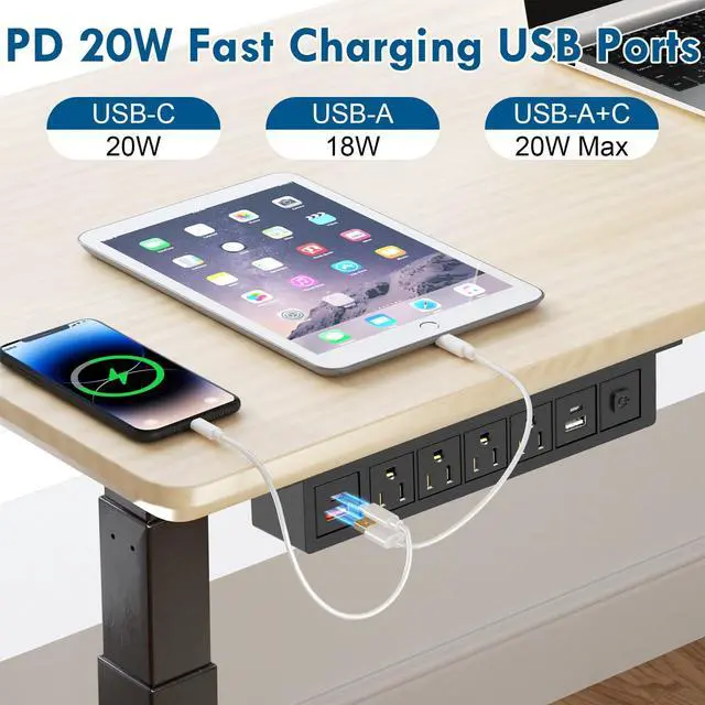 Alt view image 3 of 7 - 8 in 1 Under Desk Power Strip with Switch, 4 Outlets, 4 USB, 6FT Cord,14AWG | 20W USB-C,18W USB A, Mountable Under Desktop Outlet for Home Office Desk