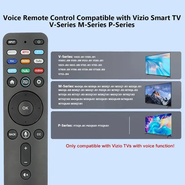 Alt view image 4 of 7 - XRT260 Voice Remote Control Compatible with Vizio Smart TV V-Series M-Series P-Series Replacement Controller with Netflix PrimeVideo Xumo Hulu Redbox Tubi Watch Free Buttons with Batteries